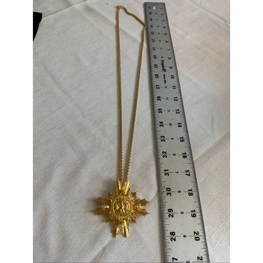 Ann Hand Washington DC Miraculous Medal Sunburst Pendant Brooch Necklace Signed